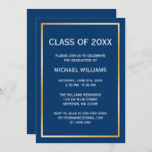 Bleu Gold Bordure Faire-part de graduation (Devant / Derrière)