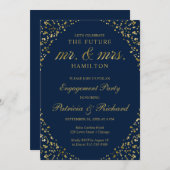 Bleu Gold Confetti Engagement Party Invitation (Devant / Derrière)