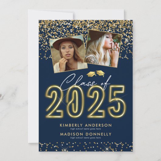 Bleu Gold Double Graduation Party Invitation (Devant)