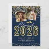 Bleu Gold Double Graduation Party Invitation (Devant)