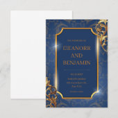 Bleu Gold Elegant Wedding Invitation (Devant / Derrière)
