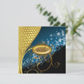 Bleu Gold fête d'anniversaire Invitation (Debout devant)