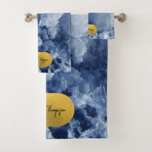 Bleu Gold Foil Crystals de mer Script de signature