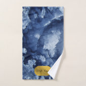 Bleu Gold Foil Crystals de mer Script de signature (Serviette à main)