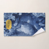Bleu Gold Foil Crystals de mer Script de signature (Serviette à main)