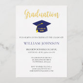 Bleu Gold Graduation Cap & Tassel Foil Invitation (Recto)