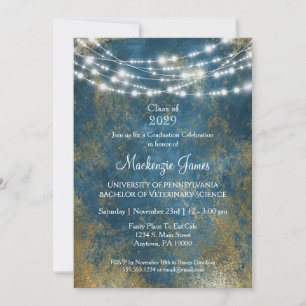 Bleu Gold Lights Graduation Party Invitation