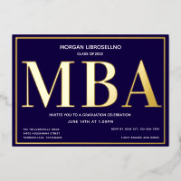 Bleu Gold MBA Graduation Foil Invitation