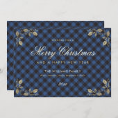 Bleu Gold Plaid Noël Joyeuses cartes de nouvelle a (Devant / Derrière)