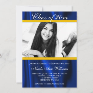 Bleu Gold Satin Faire-part de graduation photo