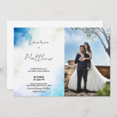 Bleu Golden Wedding Invitations avec photo (Devant / Derrière)