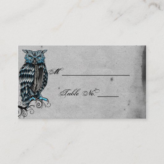 Bleu gothique Chouette Posh Mariage Cartes de lieu (Devant)