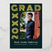 Bleu Graduate Foil Graduation Faire-part photo (Recto)