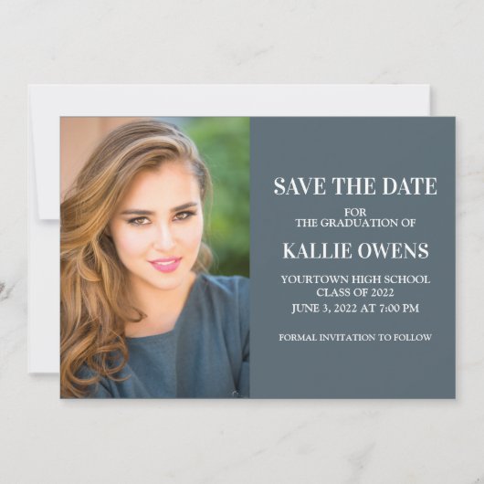 Bleu Graduation Enregistrer la date Faire-part Pho (Devant)