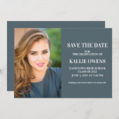 Bleu Graduation Enregistrer la date Faire-part Pho (Devant / Derrière)