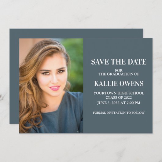 Bleu Graduation Enregistrer la date Faire-part Pho (Devant / Derrière)