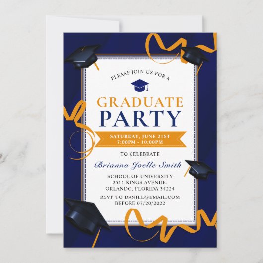 Bleu Graduation Grad Casquette Party Invitation (Devant)