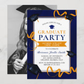 Bleu Graduation Grad Casquette Party Invitation (Devant / Derrière)
