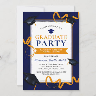 Bleu Graduation Grad Casquette Party Invitation