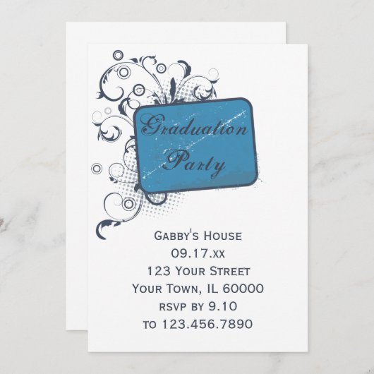 Bleu Graduation Party Invitation (Devant / Derrière)