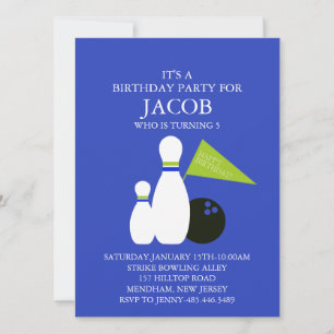 Bleu & Green Bowling Party Anniversaire Invitation
