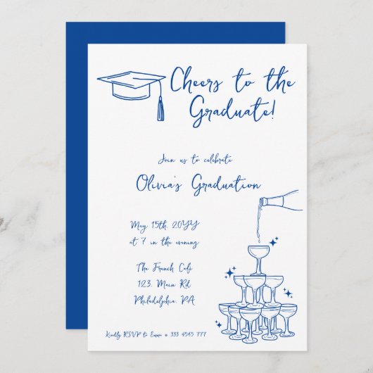 Bleu griffon Graduation Invitation faire-part (Devant / Derrière)