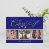 Bleu/Gris 3 Faire-part de graduation photo (Debout devant)