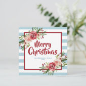 Bleu Gris Aquarelle Fleurs de Noël Carte (Debout devant)