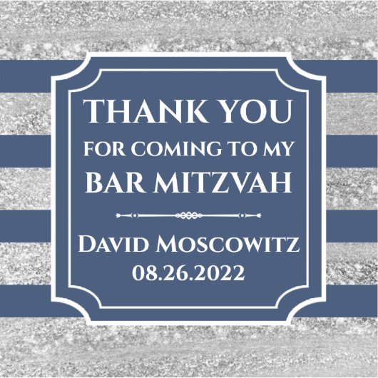 Bleu, Gris Barre Barre Mitzvah Sticker Merci (Devant)