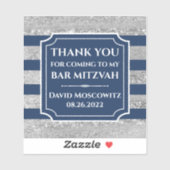 Bleu, Gris Barre Barre Mitzvah Sticker Merci (Feuille)