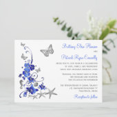 Bleu, Gris, Blanc Tropical Beach Invitation de mar (Debout devant)