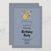 Bleu/gris encadré 6e anniversaire Invitation de fê (Devant / Derrière)