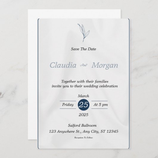 Bleu gris Enregistrer le Faire-part de mariage de (Devant / Derrière)