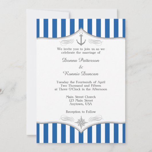 Bleu gris Faire-part de mariage marine (Devant)
