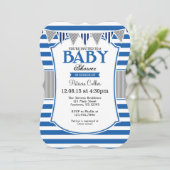 Bleu Gris Gris Baby shower Invitation (Debout devant)
