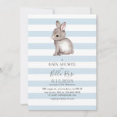 Bleu gris lapin bébé invitations de douche bébé (Devant)