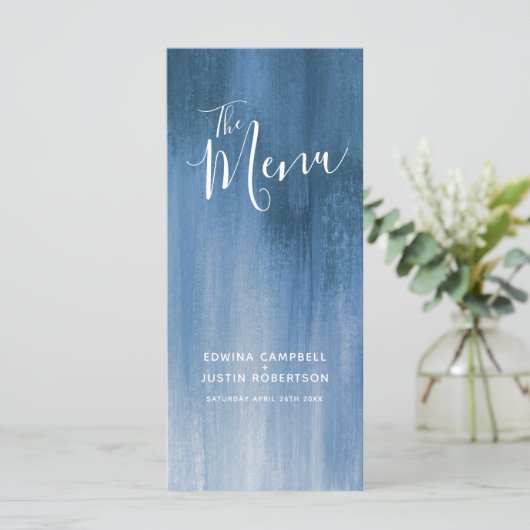 Bleu gris moderne art moderne mariage menu rack pa (Debout devant)