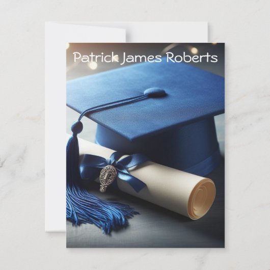 Bleu & Gris Outline Design Graduation Invitation (Dos)