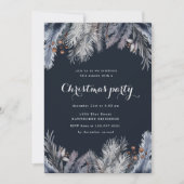 Bleu hiver verdure Fête de Noël Invitation (Devant)