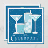 Bleu Holiday Cocktail Fête Invitation (Devant / Derrière)