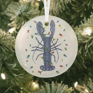 Bleu Homard de Noël Lumières Verre Ornement