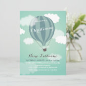Bleu Hot Air Balloon Christening Invitation (Debout devant)