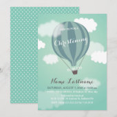 Bleu Hot Air Balloon Christening Invitation (Devant / Derrière)