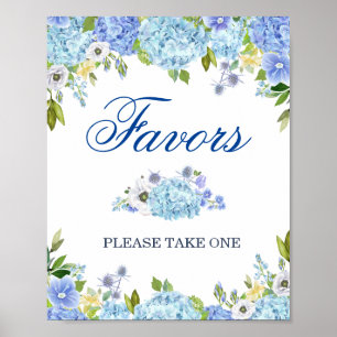 Bleu Hydrangea Floral Wedding Favor Poster des sig