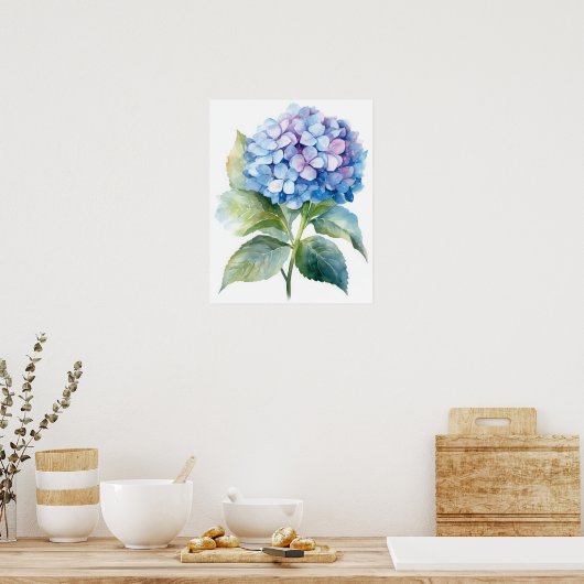 Bleu Hydrangea Flower Art Imprimer Poster (Cuisine)