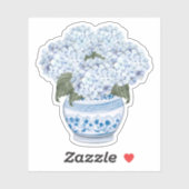 Bleu Hydrangeas en Chinoiserie Pot Vinyl Sticker (Feuille)