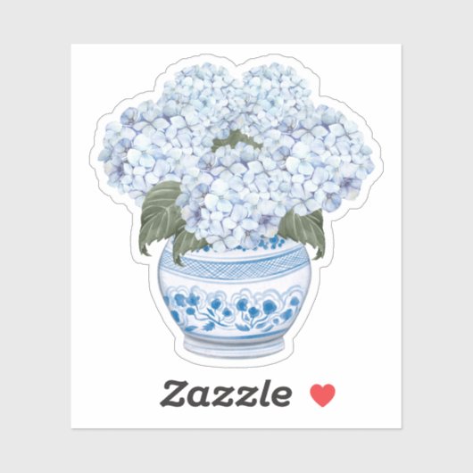 Bleu Hydrangeas en Chinoiserie Pot Vinyl Sticker (Feuille)