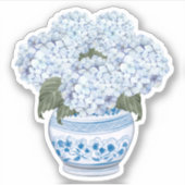 Bleu Hydrangeas en Chinoiserie Pot Vinyl Sticker (Devant)