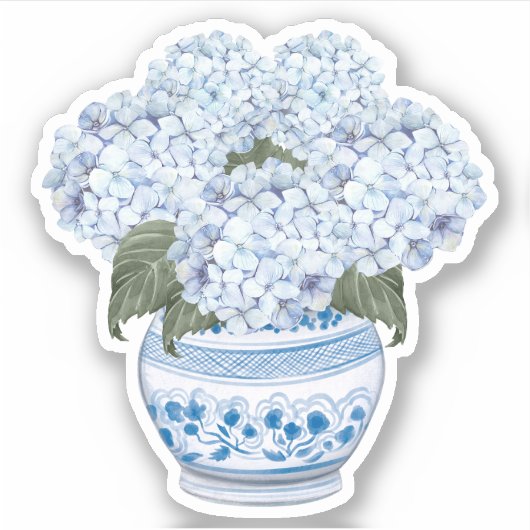 Bleu Hydrangeas en Chinoiserie Pot Vinyl Sticker (Devant)