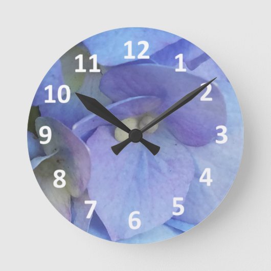 Bleu Hydrangée Fleur Numéros Horloge Mur (Recto)